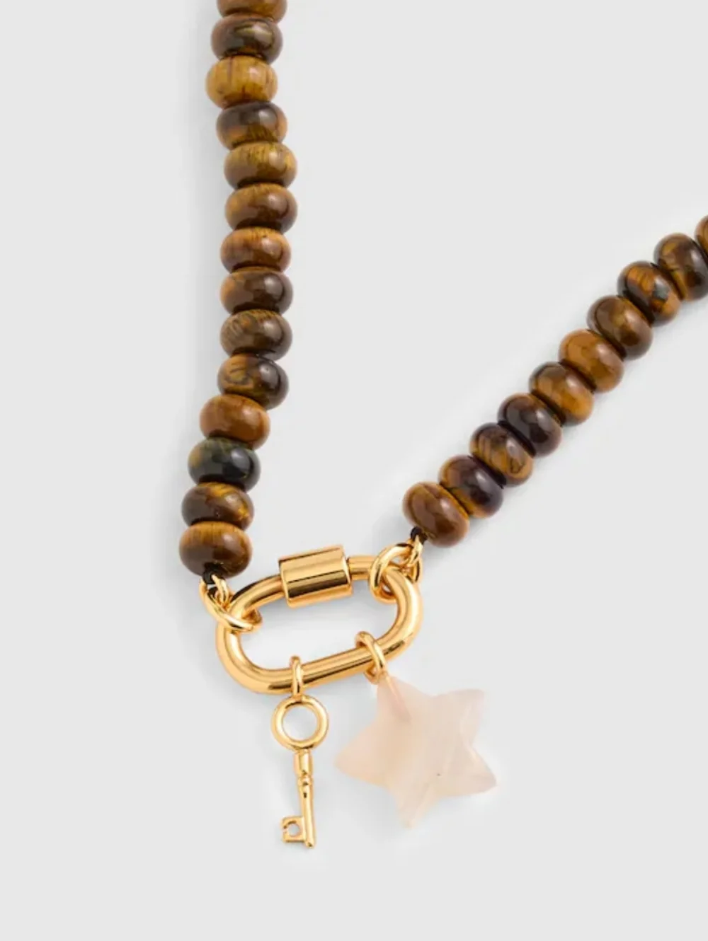 Madewell Semi-precious Beaded Carabiner Charm Necklace - Tiger's Eye/Agate - Picture 1 of 9